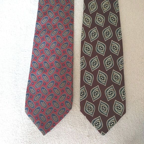 Robert Talbott Carmel Valley Neckties Silk Red Geometric Paisley 57-58" Lot Of 2 - Picture 2 of 8
